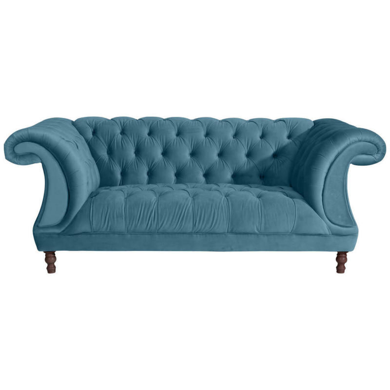 Chesterfield-Zweisitzer-Sofa in Velours Petrol