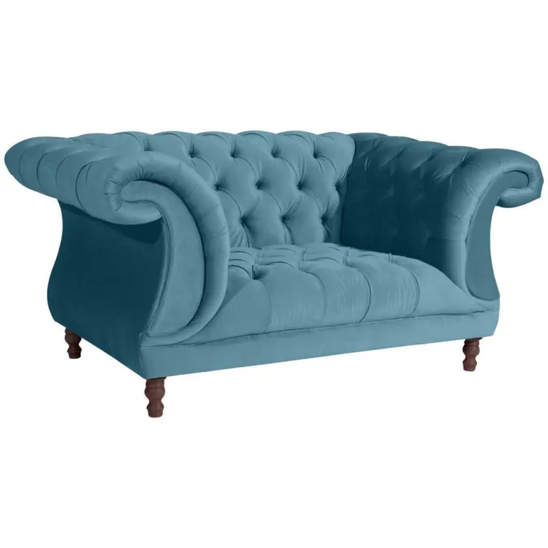 Chesterfield-Sessel in Velours Petrol