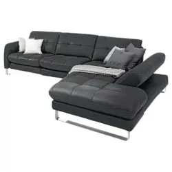 Ecksofa in Echtleder Dunkelgrau