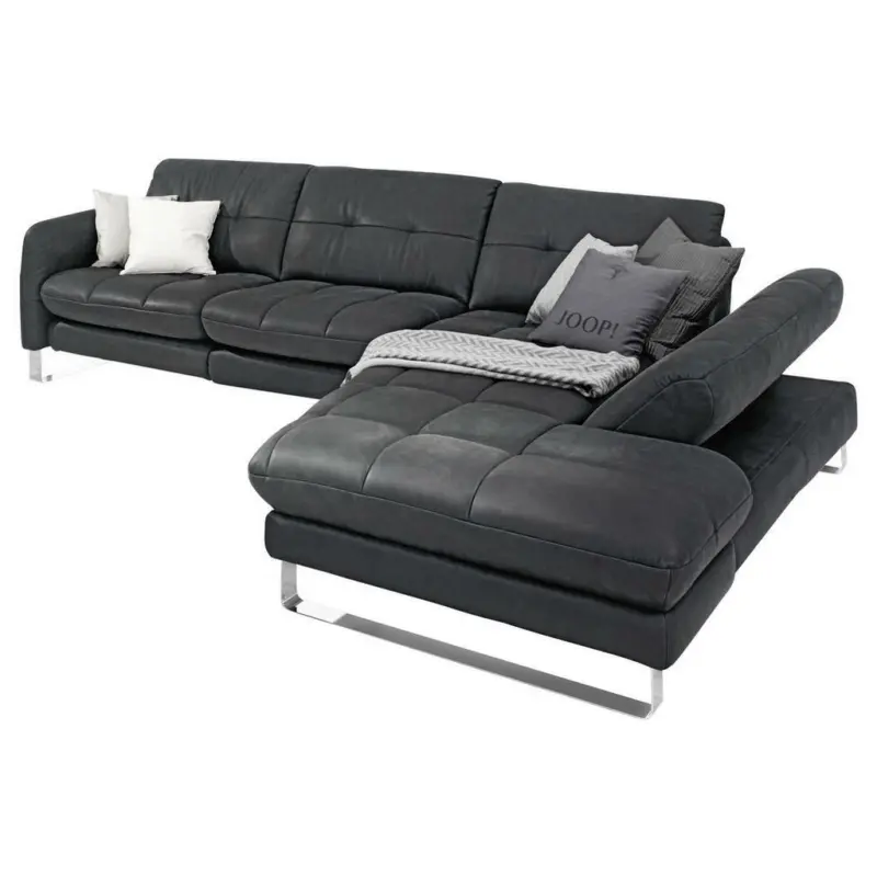 Ecksofa in Echtleder Dunkelgrau
