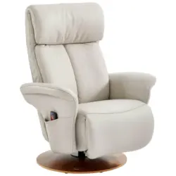 Relaxsessel in Leder Creme, Nussbaumfarben