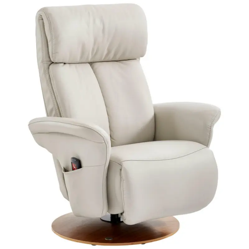 Relaxsessel in Leder Creme, Nussbaumfarben