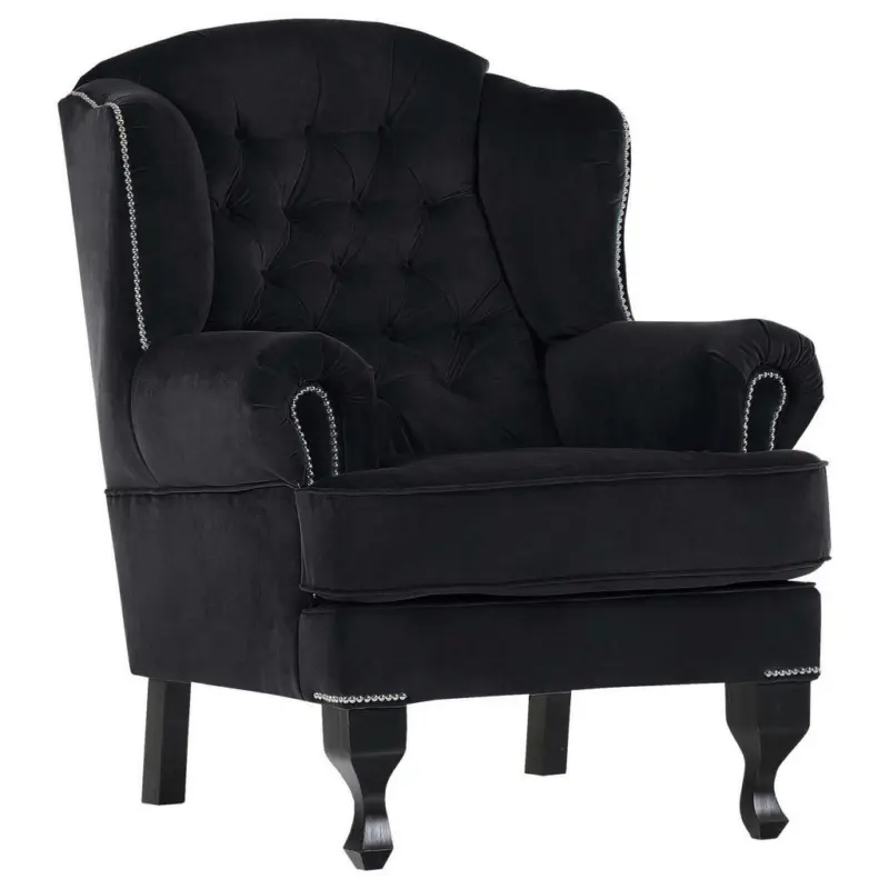 Chesterfield-Sessel in Flachgewebe Schwarz