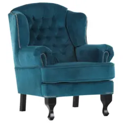 Chesterfield-Sessel in Flachgewebe Petrol