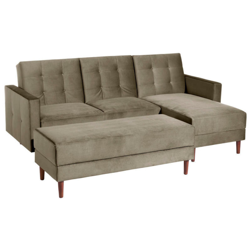 Eckschlafsofa inkl. Hocker in Samt, Velours Sahara