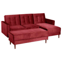 Eckschlafsofa inkl. Hocker in Samt, Velours Rot