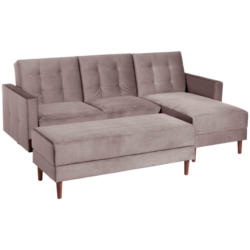 Eckschlafsofa inkl. Hocker in Samt, Velours Rosa