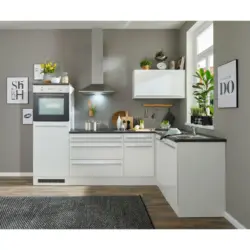 Eckküche 260/175 cm in Weiß, Weiß Hochglanz