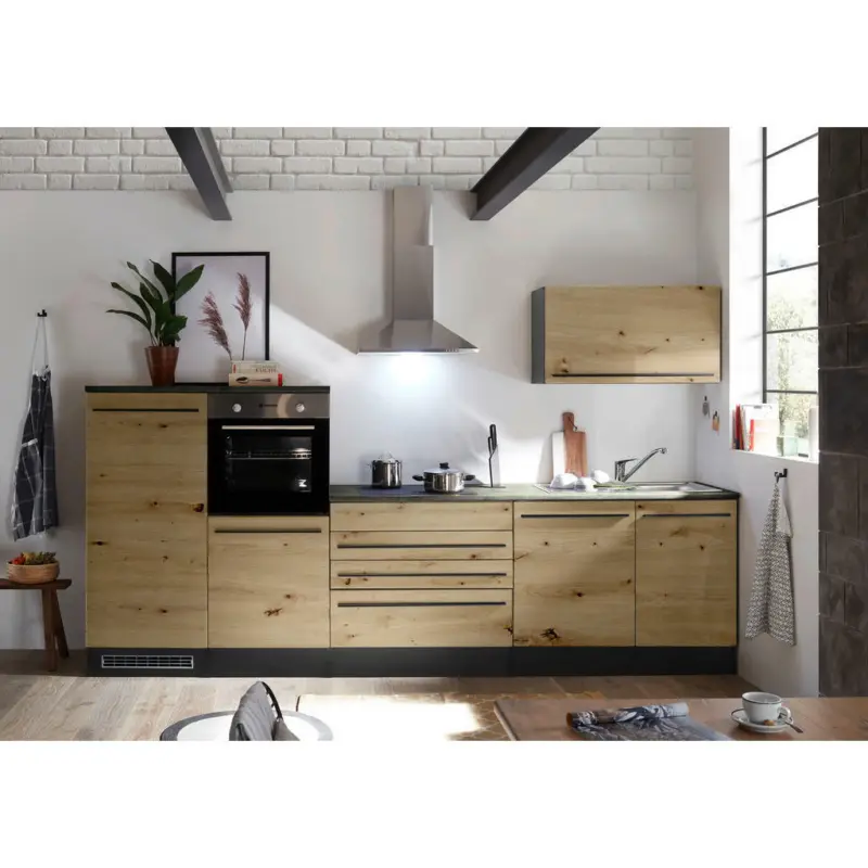 Küchenleerblock 320 cm in Anthrazit, Eiche Artisan