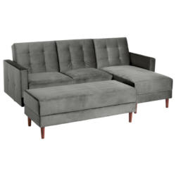 Eckschlafsofa inkl. Hocker in Samt, Velours Grau