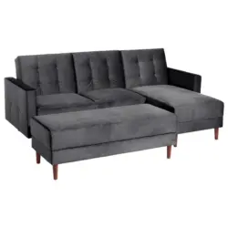 Eckschlafsofa inkl. Hocker in Samt, Velours Graphitfarben