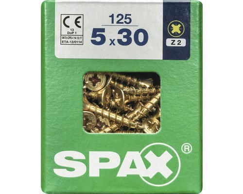 Spax Universalschraube Kreuzschlitz PZ 2, Senkkopf, Holz-Vollgewinde, 5x30 mm, 125 Stück