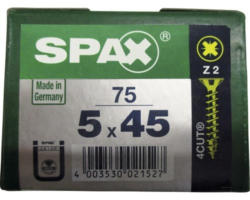 Spax Universalschraube Kreuzschlitz PZ 2, Senkkopf, Holz-Vollgewinde, 5x45 mm, 75 Stück