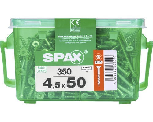 Spax Universalschraube Senkkopf Stahl gehärtet T 20, Holz-Teilgewinde 4,5x50 mm, 350 Stück