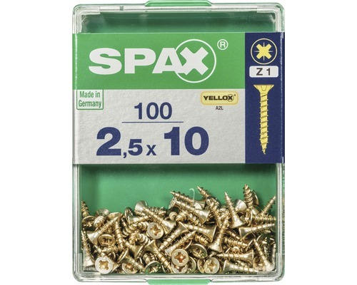 Spax Universalschraube Kreuzschlitz PZ 1, Senkkopf, Holz-Vollgewinde, 2,5x10 mm, 100 Stück