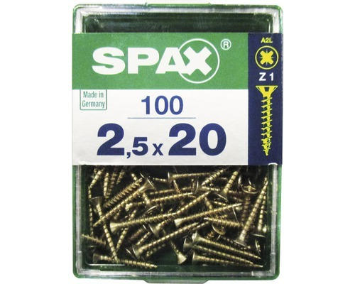 Spax Universalschraube Kreuzschlitz PZ 1, Senkkopf, Holz-Vollgewinde, 2,5x20 mm, 100 Stück