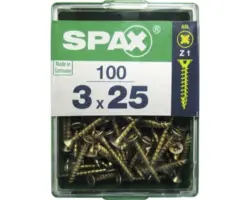 Spax Universalschraube Kreuzschlitz PZ 1, Senkkopf, Holz-Vollgewinde, 3x25 mm, 100 Stück