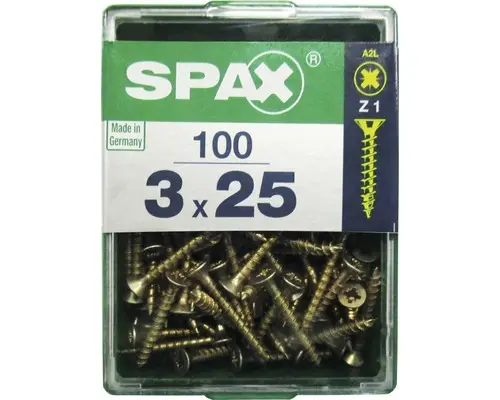 Spax Universalschraube Kreuzschlitz PZ 1, Senkkopf, Holz-Vollgewinde, 3x25 mm, 100 Stück