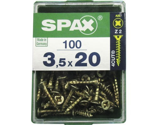 Spax Universalschraube Kreuzschlitz PZ 2, Senkkopf, Holz-Vollgewinde, 3,5x20 mm, 100 Stück