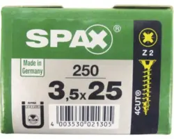 Spax Universalschraube Kreuzschlitz PZ 2, Senkkopf, Holz-Vollgewinde, 3,5x25 mm, 250 Stück
