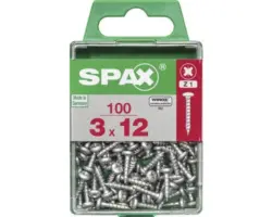 Spax Universalschraube Kreuzschlitz PZ 1, Halbrundkopf, 3x12 mm, 100 Stück