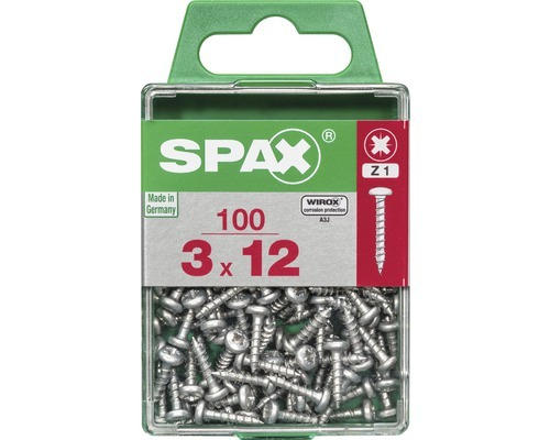 Spax Universalschraube Kreuzschlitz PZ 1, Halbrundkopf, 3x12 mm, 100 Stück