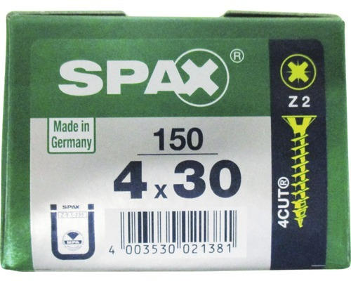 Spax Universalschraube Kreuzschlitz PZ 2, Senkkopf, Holz-Vollgewinde, 4x30 mm, 150 Stück