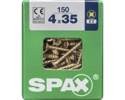 Spax Universalschraube Kreuzschlitz PZ 2, Senkkopf, Holz-Vollgewinde, 4x35 mm, 150 Stück