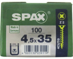 Spax Universalschraube Kreuzschlitz PZ 2, Senkkopf, Holz-Vollgewinde, 4,5x35 mm, 100 Stück