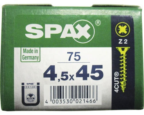 Spax Universalschraube Kreuzschlitz PZ 2, Senkkopf, Holz-Vollgewinde, 4,5x45 mm, 75 Stück