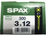 Hornbach Spax Universalschraube Kreuzschlitz PZ 1, Senkkopf, Holz-Vollgewinde, 3x12 mm, 300 Stück