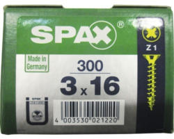 Spax Universalschraube Kreuzschlitz PZ 1, Senkkopf, Holz-Vollgewinde, 3x16 mm, 300 Stück