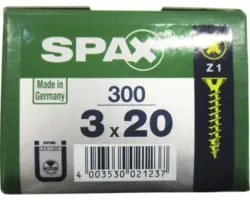 Spax Universalschraube Kreuzschlitz PZ 1, Senkkopf, Holz-Vollgewinde, 3x20 mm, 300 Stück