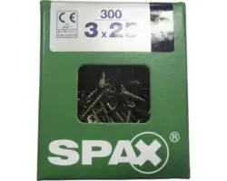Spax Universalschraube Kreuzschlitz PZ 1, Senkkopf, Holz-Vollgewinde, 3x25 mm, 300 Stück