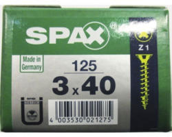 Spax Universalschraube Kreuzschlitz PZ 1, Senkkopf, Holz-Vollgewinde, 3x40 mm, 125 Stück