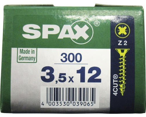 Spax Universalschraube Kreuzschlitz PZ 2, Senkkopf, Holz-Vollgewinde, 3,5x12 mm, 300 Stück