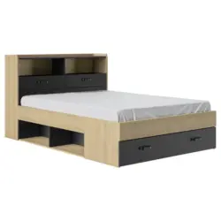 Stauraumbett 140/190 cm in Schwarz, Kastanienfarben