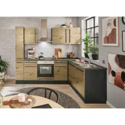 Eckküche 250/175 cm in Anthrazit, Eiche Artisan