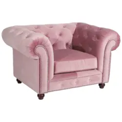 Chesterfield-Sessel in Samt, Velours Rosa