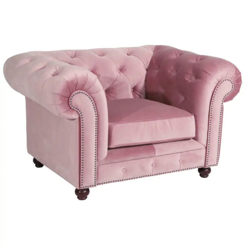 Chesterfield-Sessel in Samt, Velours Rosa