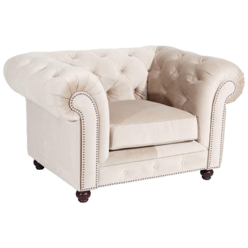 Chesterfield-Sessel in Samt, Velours Creme