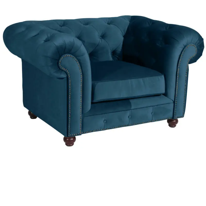 Chesterfield-Sessel in Samt, Velours Petrol