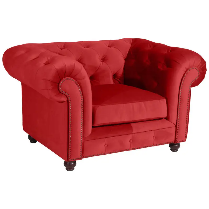 Chesterfield-Sessel in Samt, Velours Rot