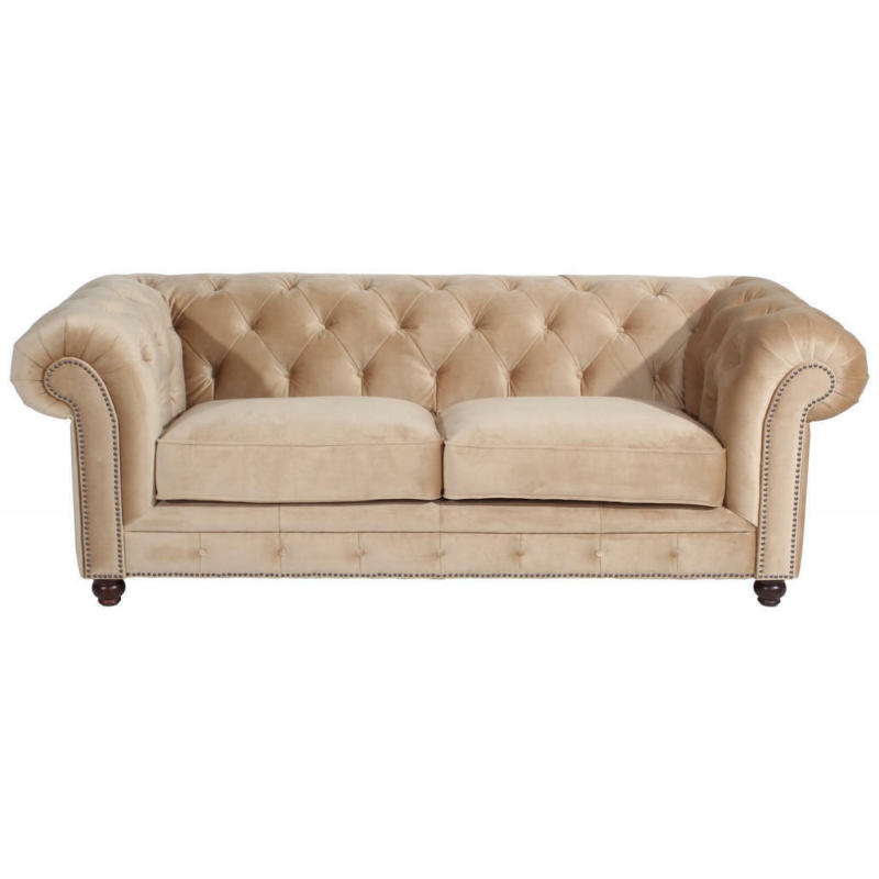 Chesterfield-Sofa in Samt, Velours Sandfarben