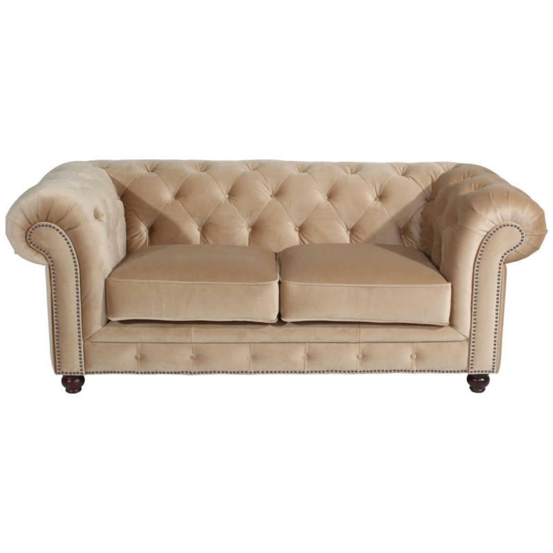 Chesterfield-Sofa in Samt, Velours Sandfarben