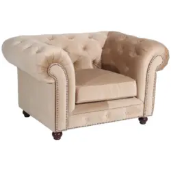 Chesterfield-Sessel in Samt, Velours Sandfarben