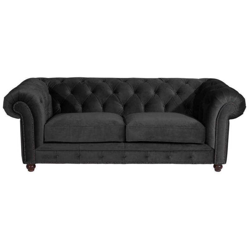 Chesterfield-Sofa in Samt, Velours Schwarz