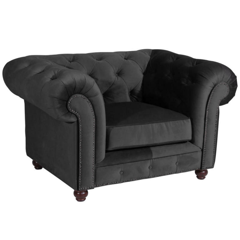 Chesterfield-Sessel in Samt, Velours Schwarz