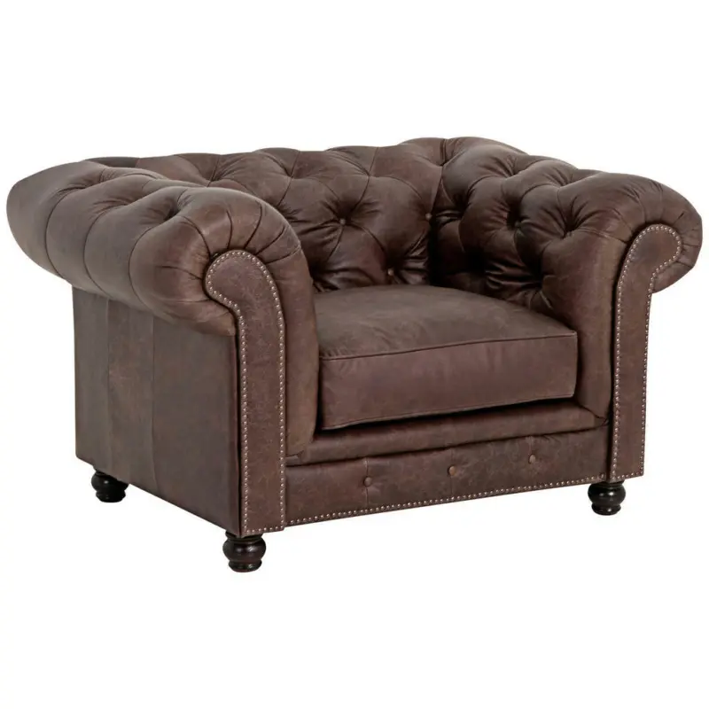 Chesterfield-Sessel in Echtleder Braun