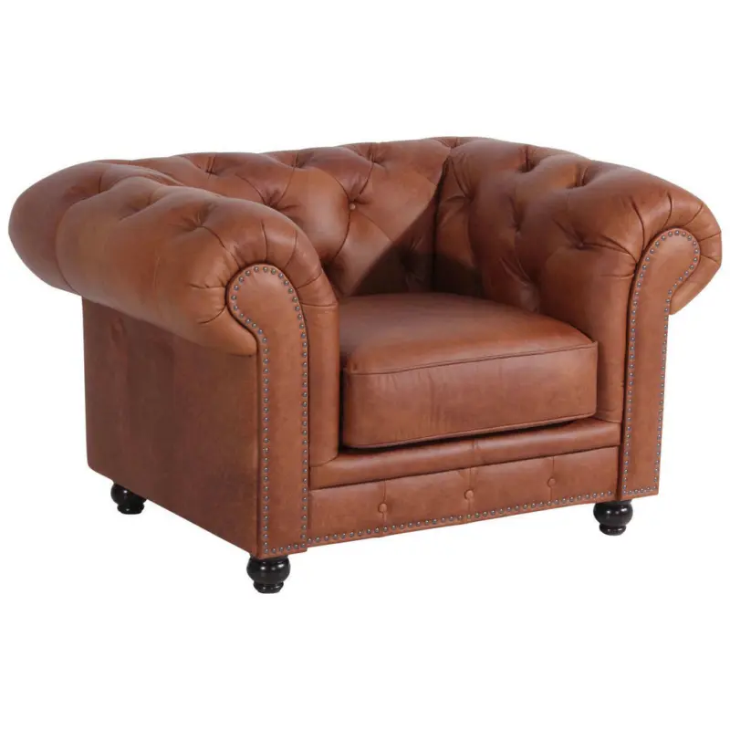 Chesterfield-Sessel in Echtleder Cognac